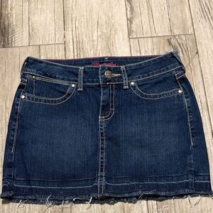Wrangler Dark Blue Denim Mini Skirt with Frayed Hem
